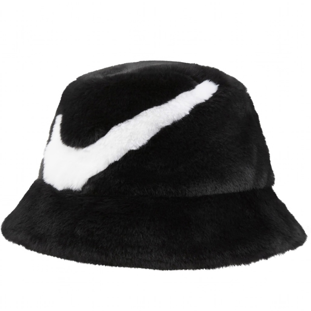 NIKE Swoosh faux fur bucket hat in black MEDIUM NWT